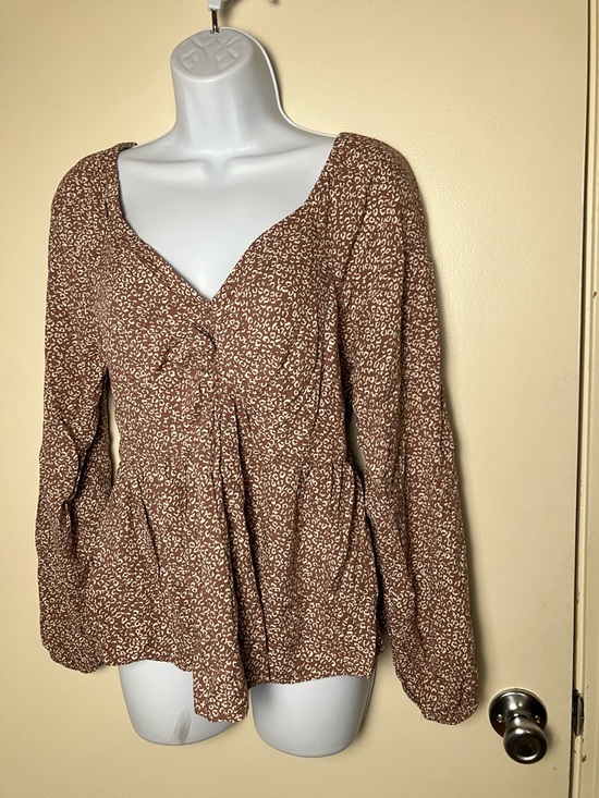 Japna Tops - Japna Women's Leopard Print Peasant Peplum Sweetheart Long-Sleeve Top Size Large